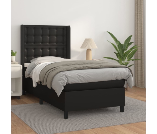 Cama box spring con colchón cuero sintético negro 80x200 cm