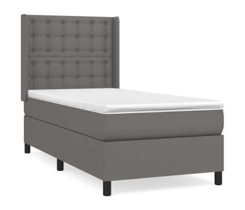 Cama box spring con colchón cuero sintético gris 80x200 cm