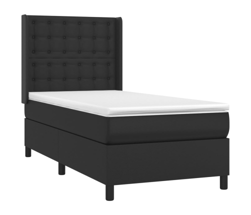 Cama box spring con colchón cuero sintético negro 90x190 cm