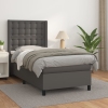 Cama box spring con colchón cuero sintético gris 90x190 cm