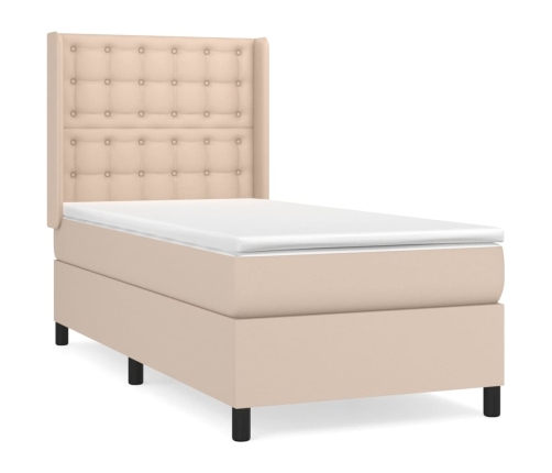 Cama box spring con colchón cuero sintético capuchino 90x200 cm