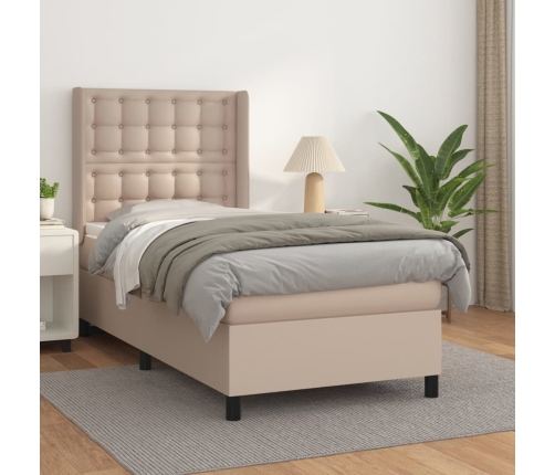 Cama box spring con colchón cuero sintético capuchino 90x200 cm