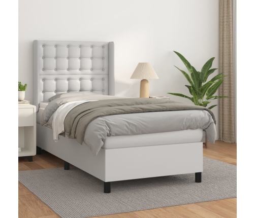 Cama box spring con colchón cuero sintético blanco 100x200 cm