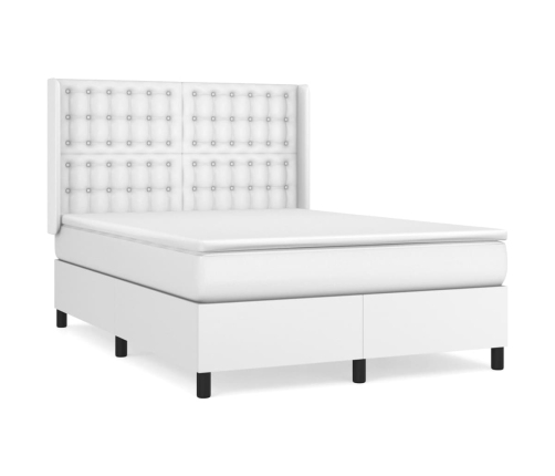 Cama box spring con colchón cuero sintético blanco 140x190 cm