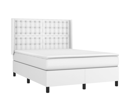 Cama box spring con colchón cuero sintético blanco 140x190 cm