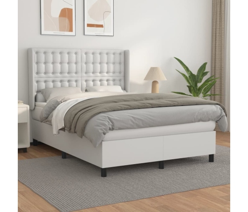 Cama box spring con colchón cuero sintético blanco 140x190 cm