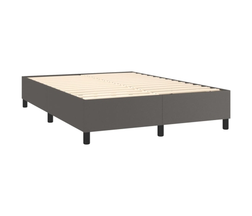 Cama box spring con colchón cuero sintético gris 140x190 cm