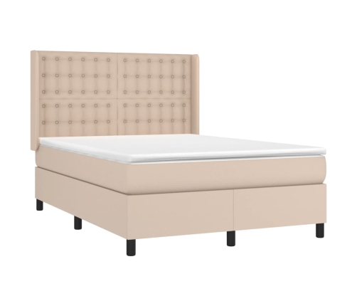 Cama box spring con colchón cuero sintético capuchino 140x190cm