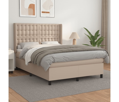 Cama box spring con colchón cuero sintético capuchino 140x190cm