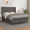 Cama box spring con colchón cuero sintético gris 140x200 cm