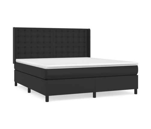 Cama box spring con colchón cuero sintético negro 160x200 cm