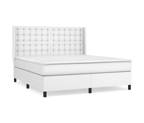 Cama box spring con colchón cuero sintético blanco 160x200 cm