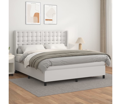 Cama box spring con colchón cuero sintético blanco 160x200 cm