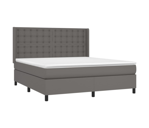 Cama box spring con colchón cuero sintético gris 160x200 cm