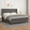 Cama box spring con colchón cuero sintético gris 160x200 cm