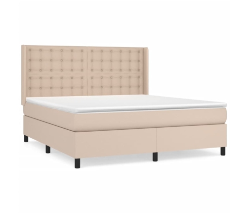 Cama box spring con colchón cuero sintético capuchino 180x200cm