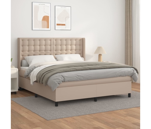 Cama box spring con colchón cuero sintético capuchino 180x200cm