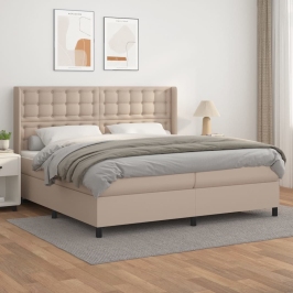 Cama box spring con colchón cuero sintético capuchino 200x200cm