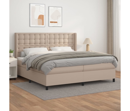 Cama box spring con colchón cuero sintético capuchino 200x200cm