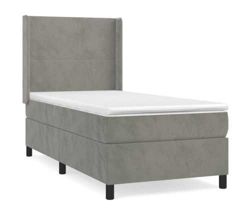 Cama box spring con colchón terciopelo gris claro 80x200 cm