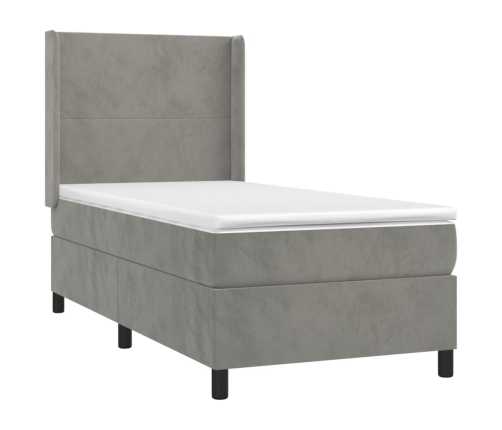 Cama box spring con colchón terciopelo gris claro 80x200 cm