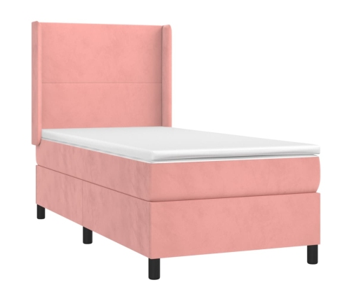 Cama box spring con colchón terciopelo rosa 80x200 cm