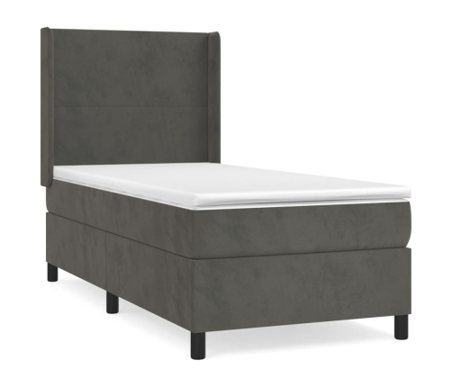 Cama box spring con colchón terciopelo gris oscuro 90x190 cm