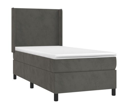 Cama box spring con colchón terciopelo gris oscuro 90x190 cm