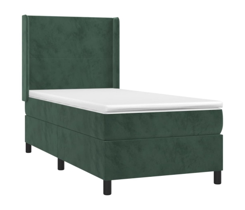 Cama box spring con colchón terciopelo verde oscuro 90x190 cm