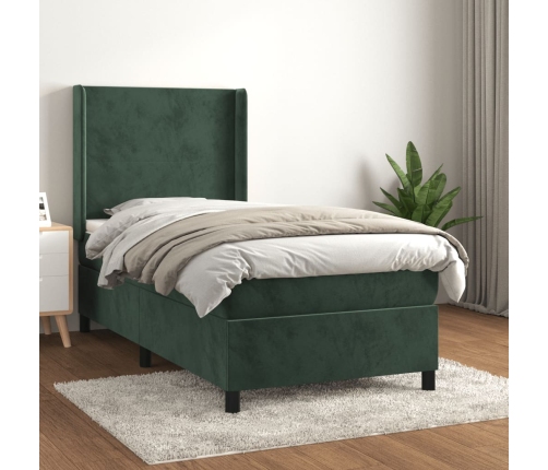 Cama box spring con colchón terciopelo verde oscuro 90x190 cm