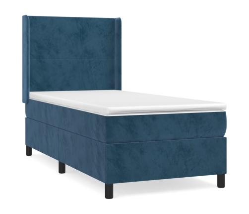 Cama box spring con colchón terciopelo azul oscuro 90x190 cm