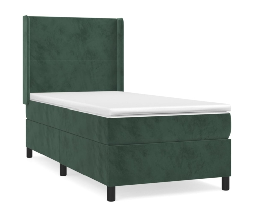 Cama box spring con colchón terciopelo verde oscuro 90x200 cm