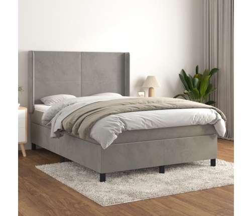 Cama box spring con colchón terciopelo gris claro 140x200 cm