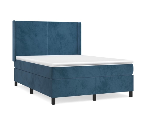 Cama box spring con colchón terciopelo azul oscuro 140x200 cm