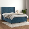 Cama box spring con colchón terciopelo azul oscuro 140x200 cm