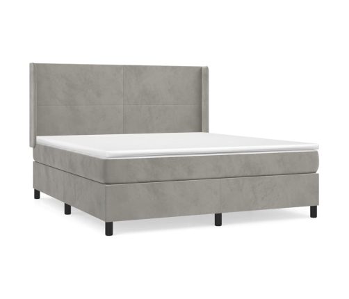 Cama box spring con colchón terciopelo gris claro 180x200 cm