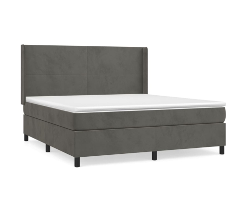 Cama box spring con colchón terciopelo gris oscuro 180x200 cm