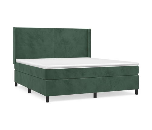 Cama box spring con colchón terciopelo verde oscuro 180x200 cm