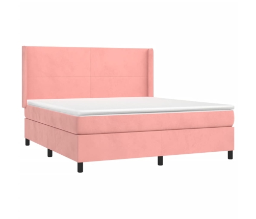 Cama box spring con colchón terciopelo rosa 180x200 cm