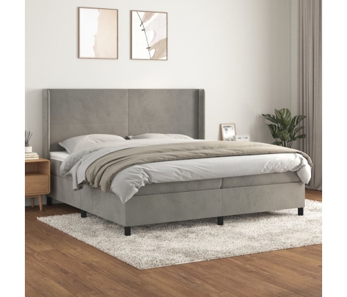 Cama box spring con colchón terciopelo gris claro 200x200 cm