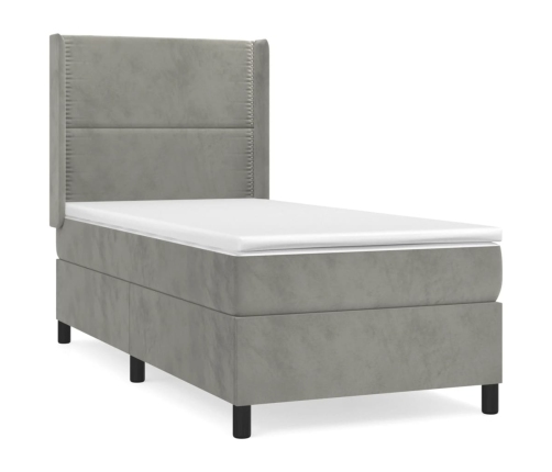 Cama box spring con colchón terciopelo gris claro 80x200 cm