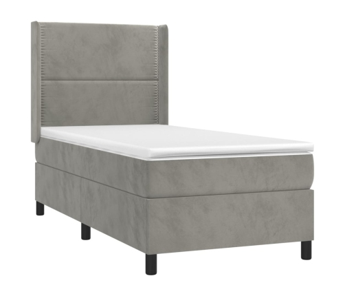 Cama box spring con colchón terciopelo gris claro 80x200 cm