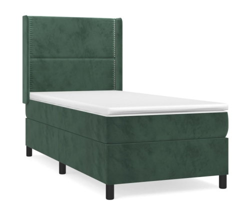 Cama box spring con colchón terciopelo verde oscuro 80x200 cm