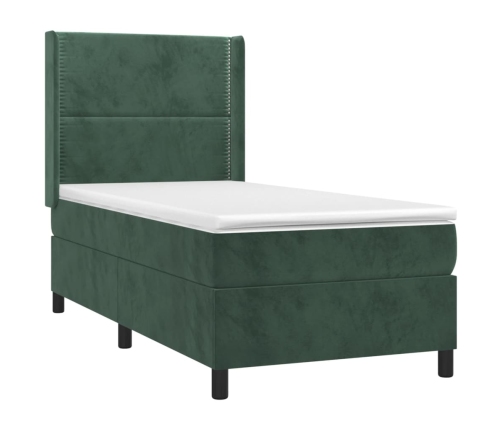 Cama box spring con colchón terciopelo verde oscuro 80x200 cm