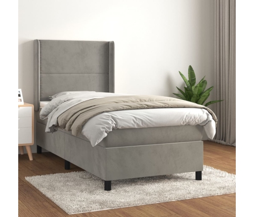 Cama box spring con colchón terciopelo gris claro 90x190 cm