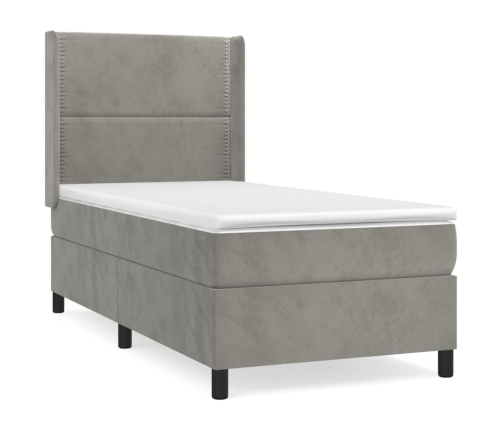 Cama box spring con colchón terciopelo gris claro 90x190 cm