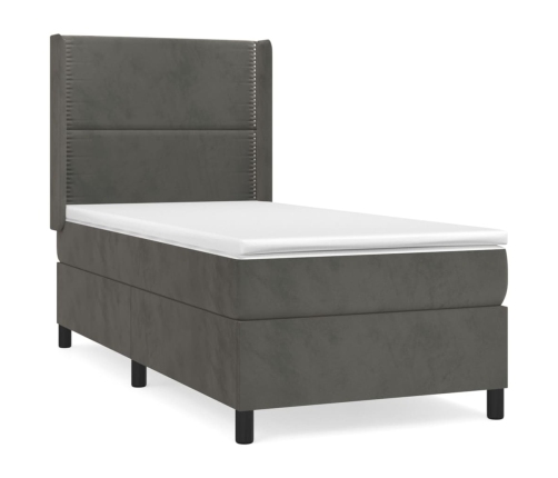Cama box spring con colchón terciopelo gris oscuro 90x200 cm
