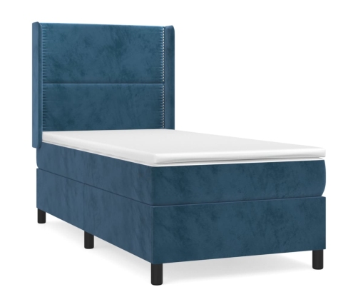 Cama box spring con colchón terciopelo azul oscuro 90x200 cm