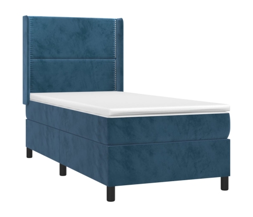 Cama box spring con colchón terciopelo azul oscuro 90x200 cm