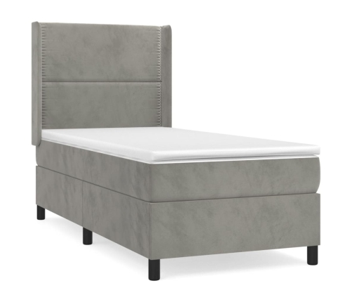 Cama box spring con colchón terciopelo gris claro 100x200 cm